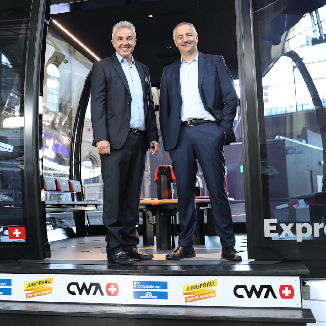 Eiger Express 3 mit Jungfraubahnen Direktor Urs Kessler und Garaventa CEO Arno Inauen