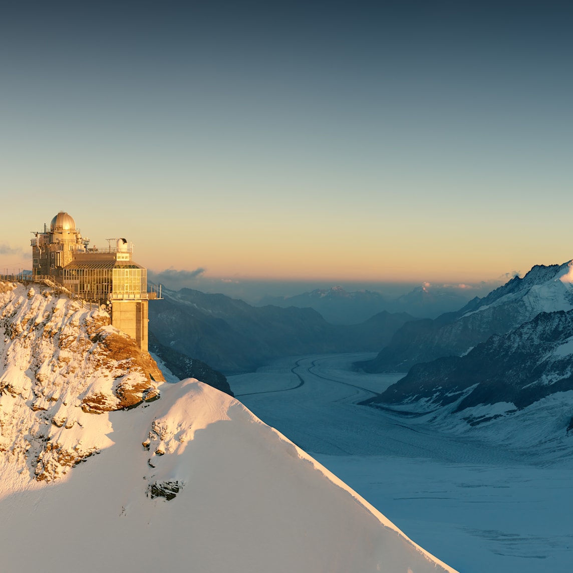Jungfraujoch Sphinx Gletscher Sonnenuntergang