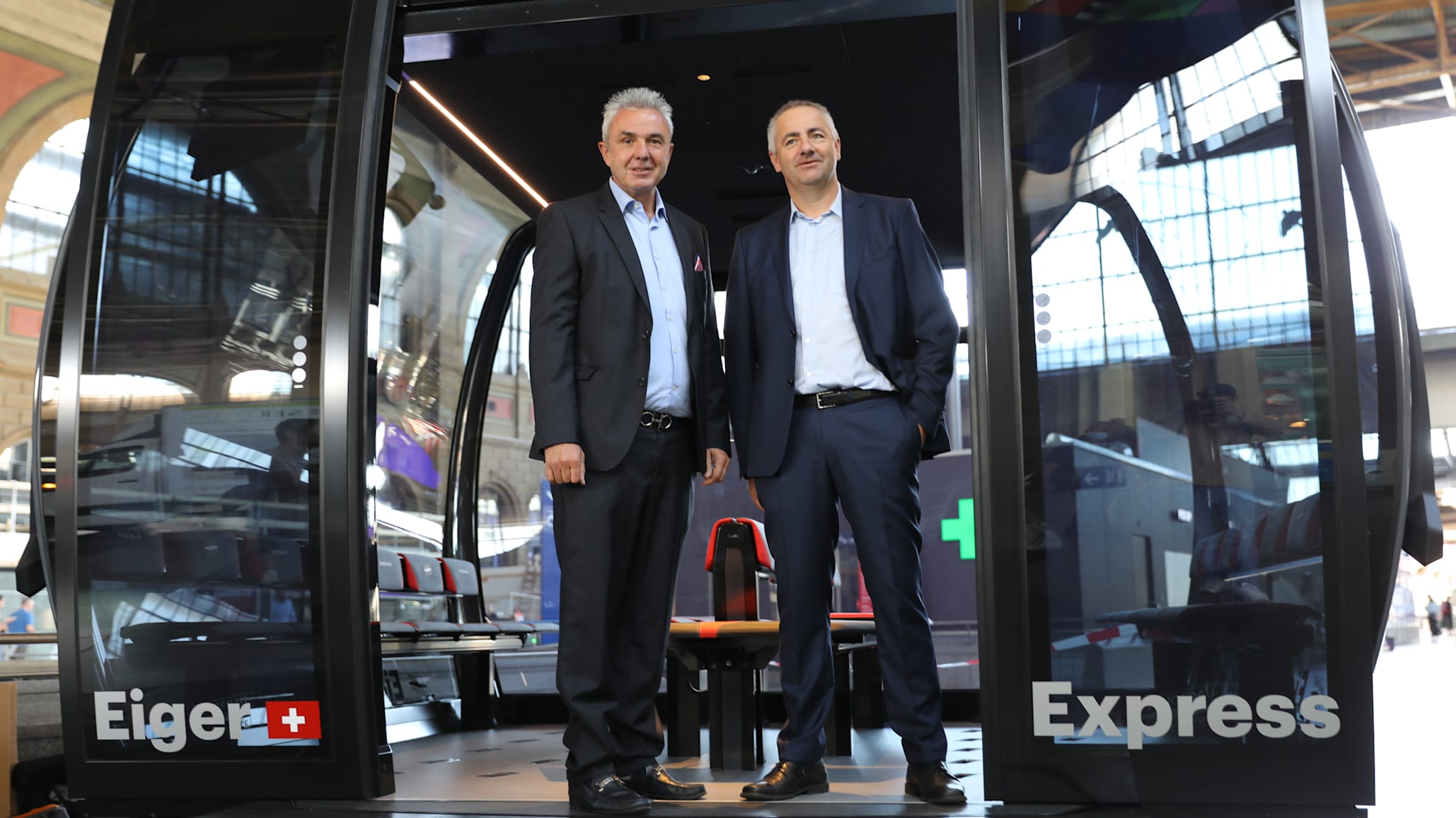 Eiger Express 2 mit Jungfraubahnen Direktor Urs Kessler und Garaventa CEO Arno Inauen