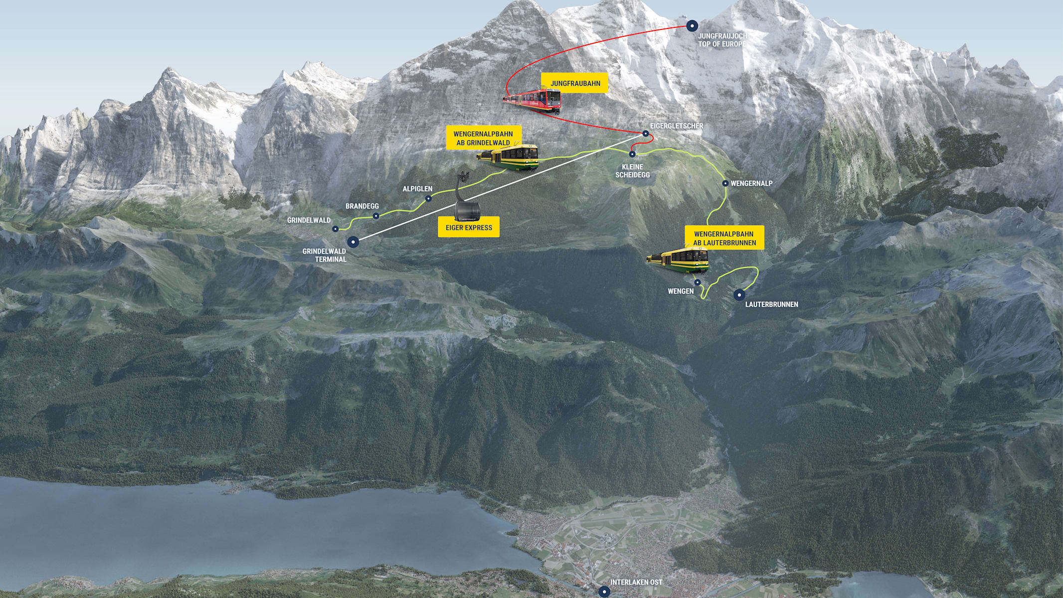 Map Routenoptionen Jungfraujoch 