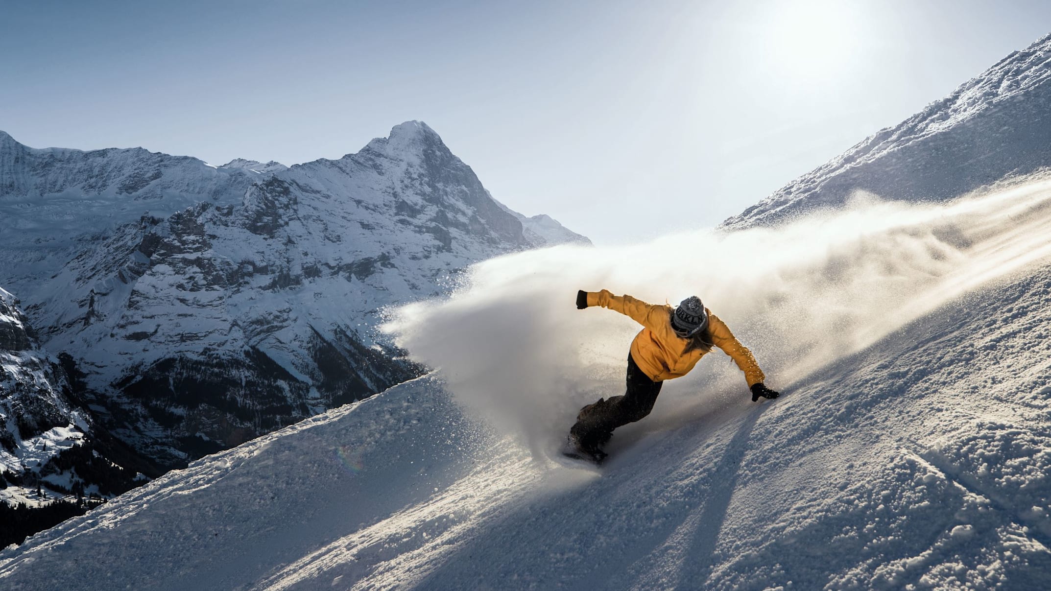 Grindelwald First Snowboard Blick auf Eiger