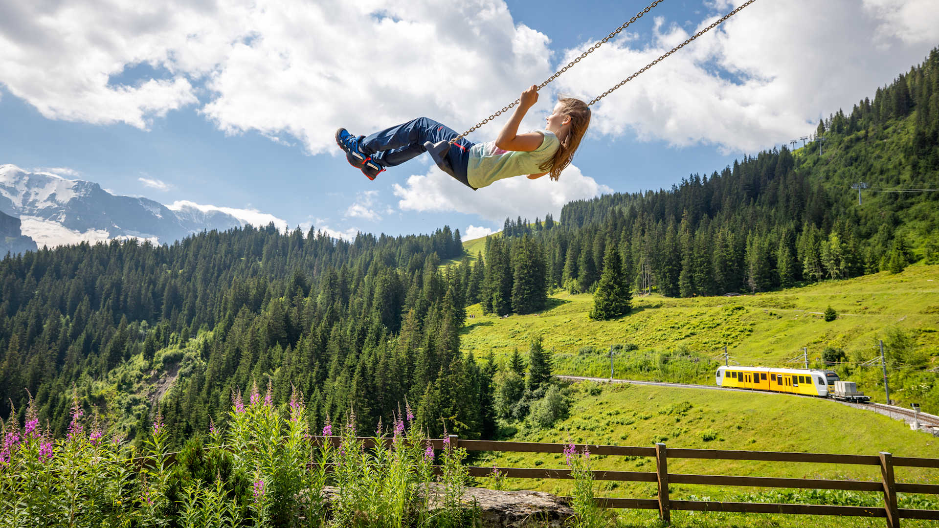 Girl on the Panorama Swing in Winteregg-Mürren