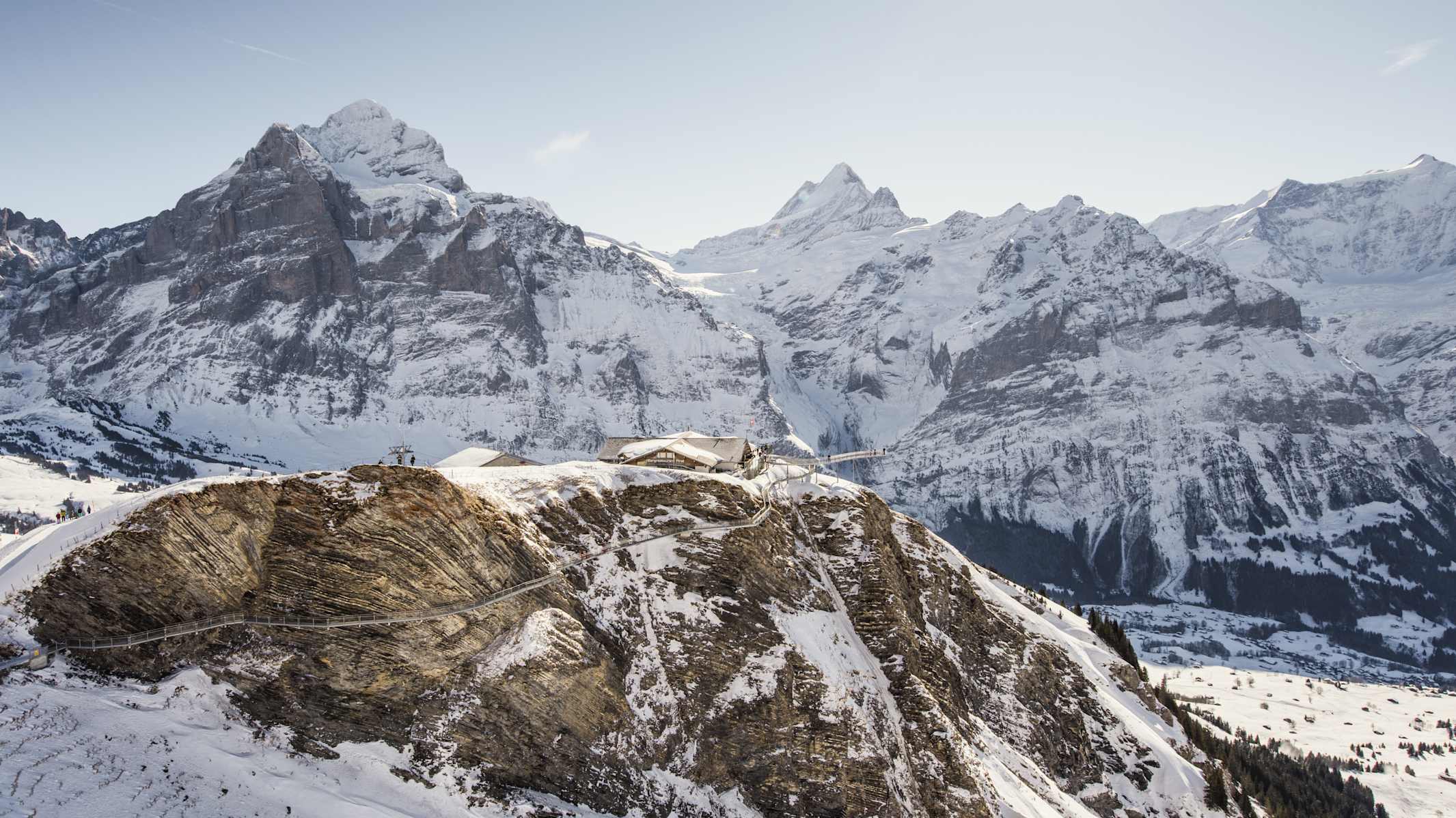 First Cliff Walk Winter Wetterhorn Schreckhorn Panorama Schnee Grindelwald