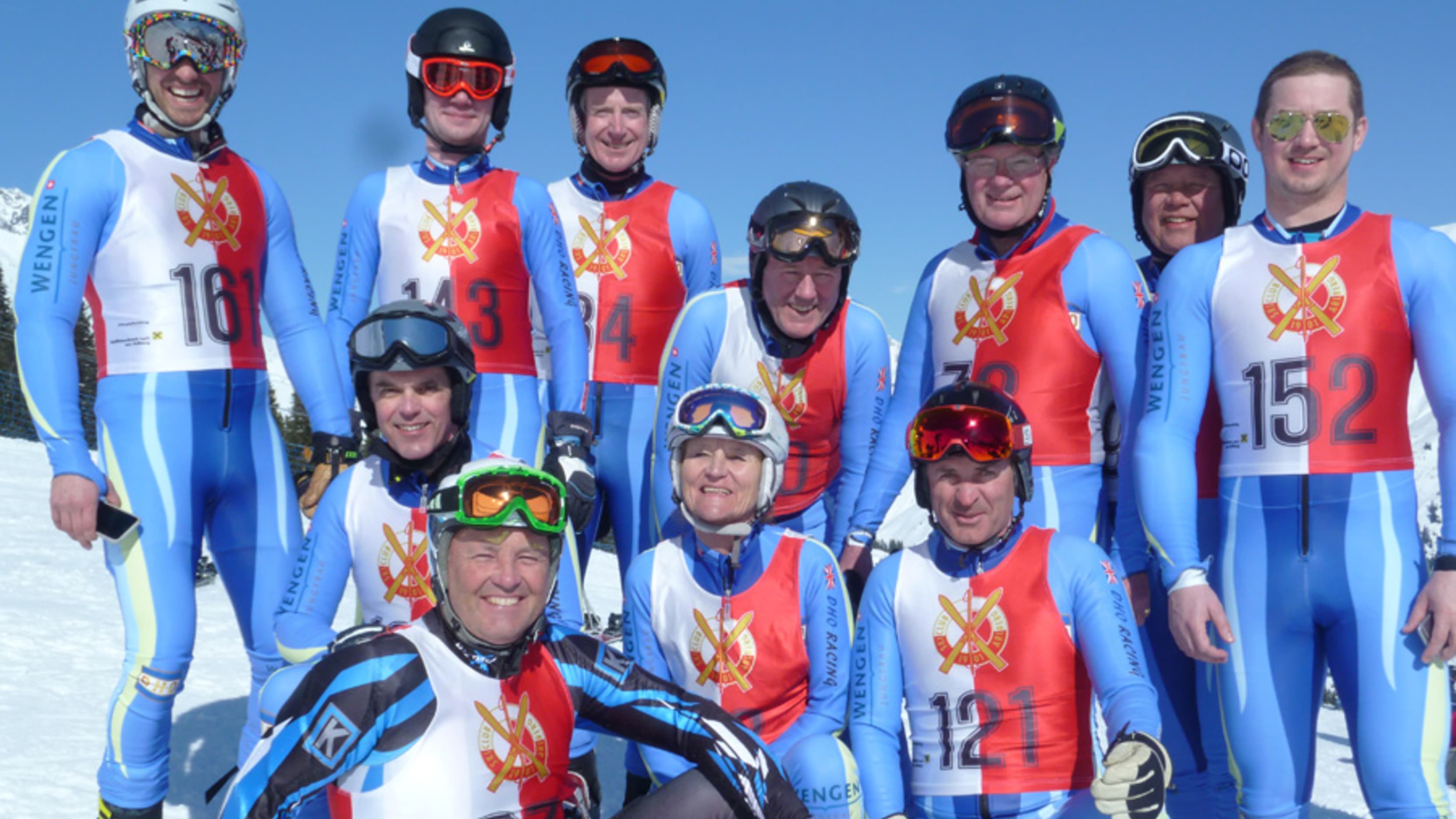 133 The whole DHO race team in Lech with Cleeves Palmer Chairman of Kandhar in the front