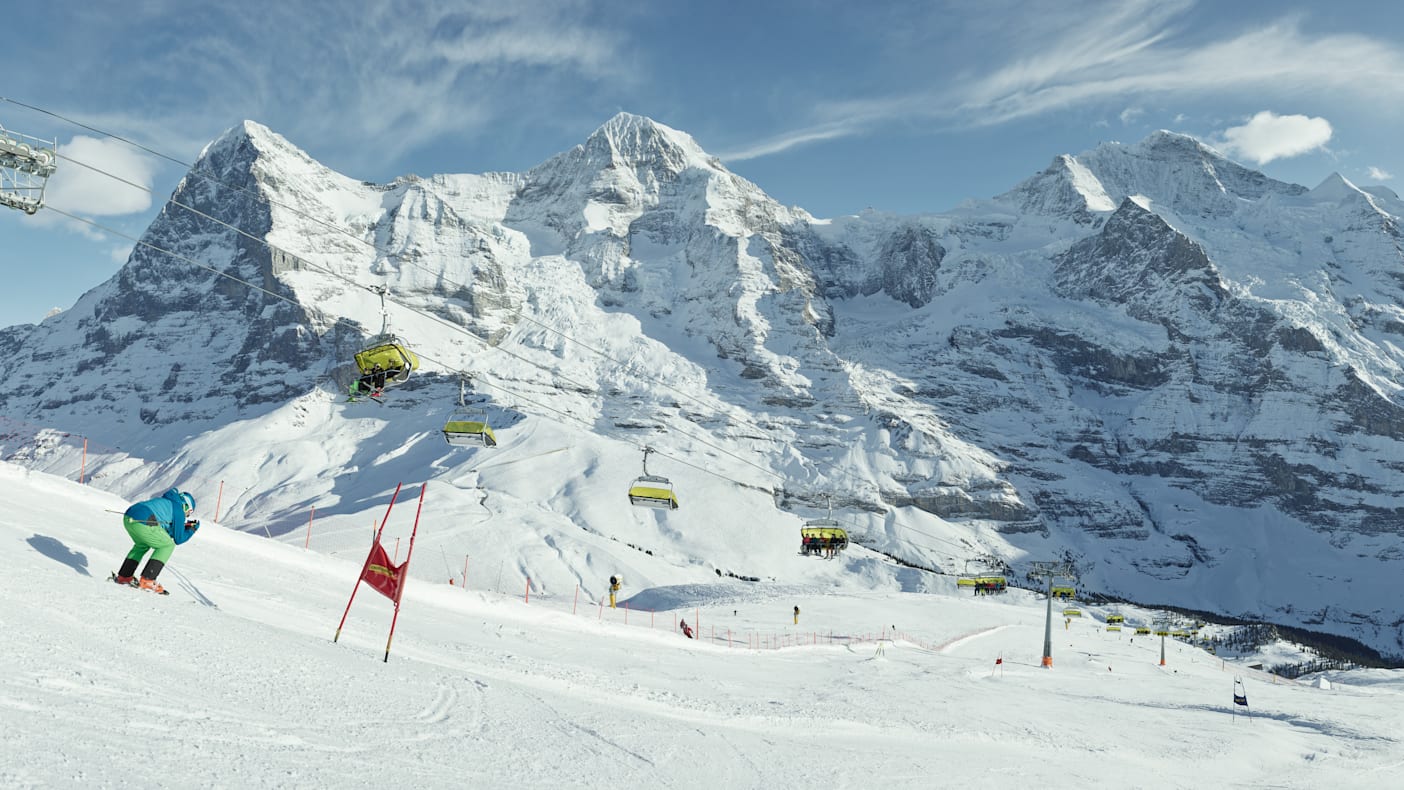 Lauberhorn Abfahrt Eiger Moench Jungfrau Skifahren 
