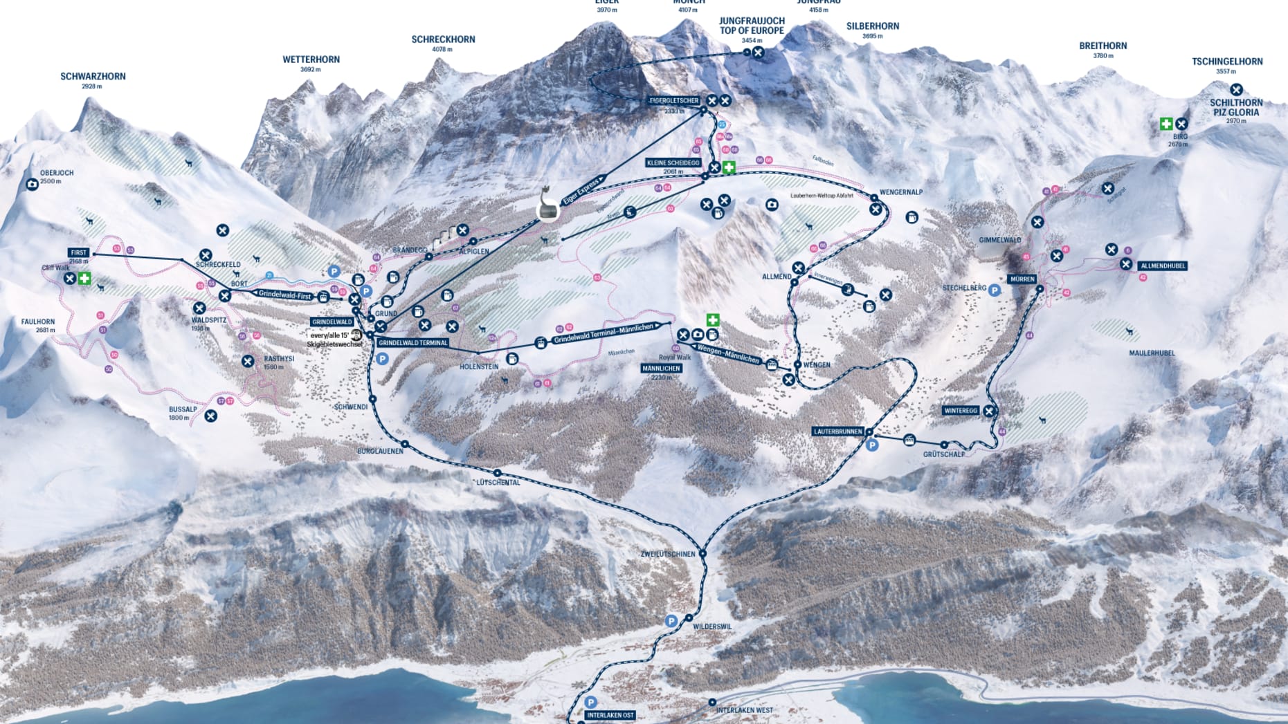 Winterkarte Jungfrau Corona Pass Geltungsbereich