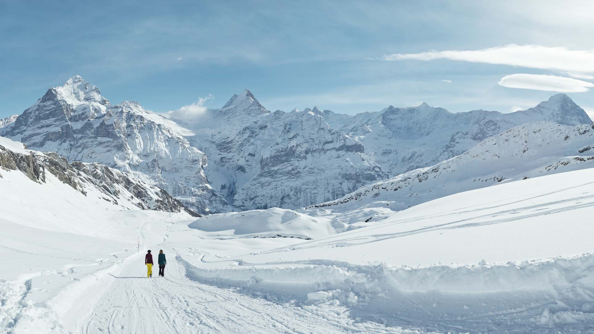 Winterwandern Wetterhorn Schreckhorn Eiger Panorama