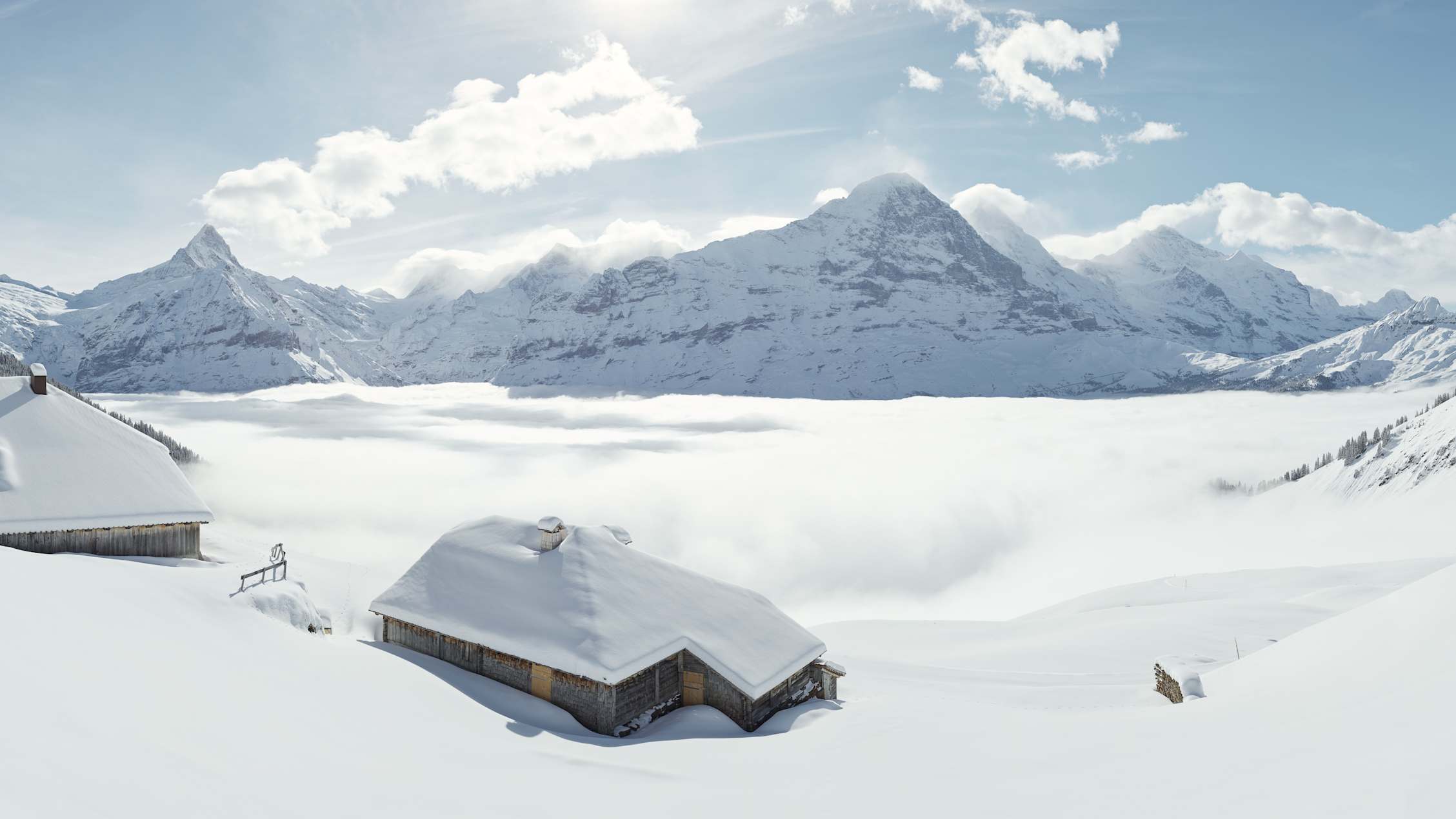 Bussalp Winter Schnee Schreckhorn Eiger Jungfrau