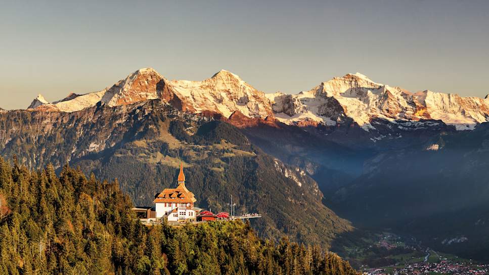 Harder Kulm Panorama Eiger Moench Jungfrau Sonnenuntergang