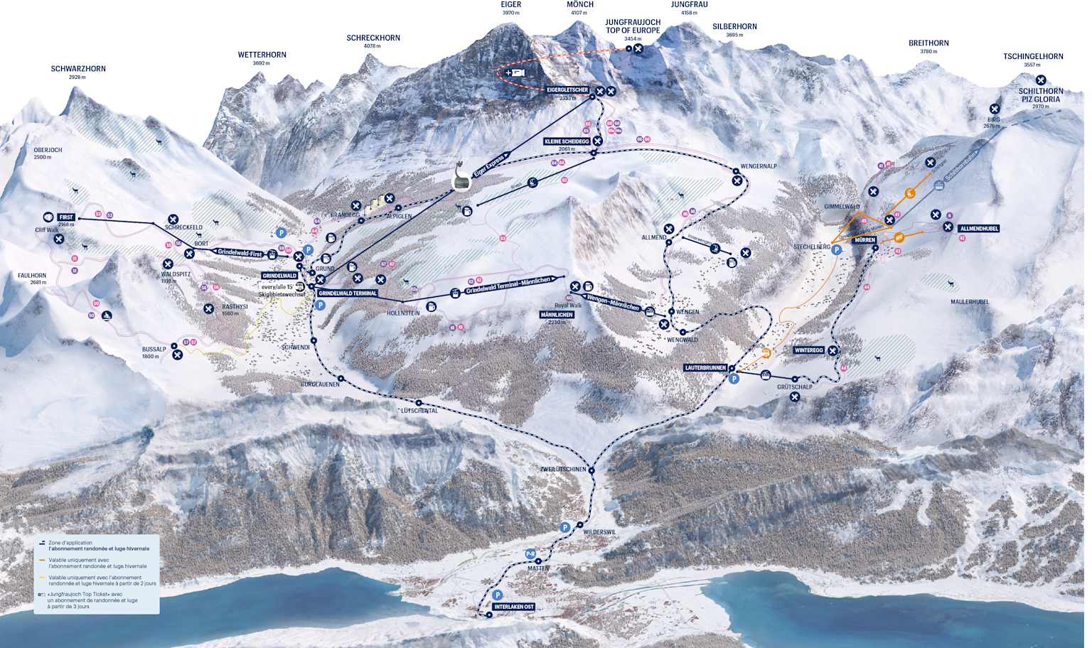 Carte zone d'application abonnement randonnée et luge hivernale
